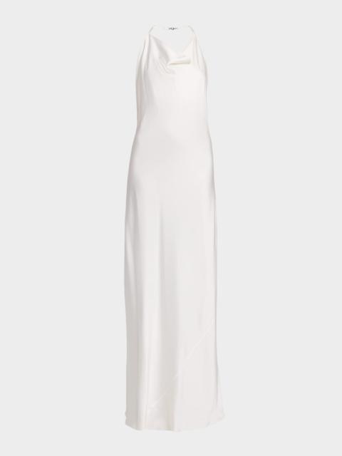 Cowl-Neck Enverse Satin Backless Halter Gown