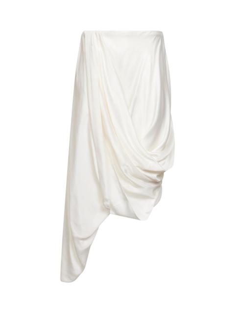 Off-white cupro draped asymmetric midi skirt