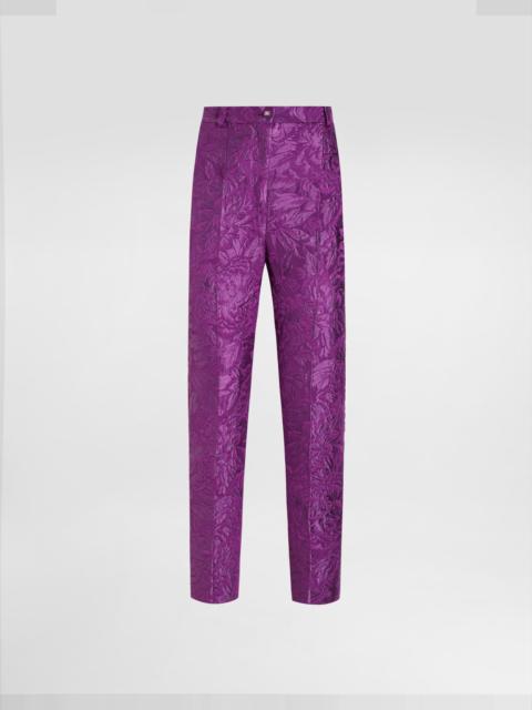 Peony-motif brocade trousers