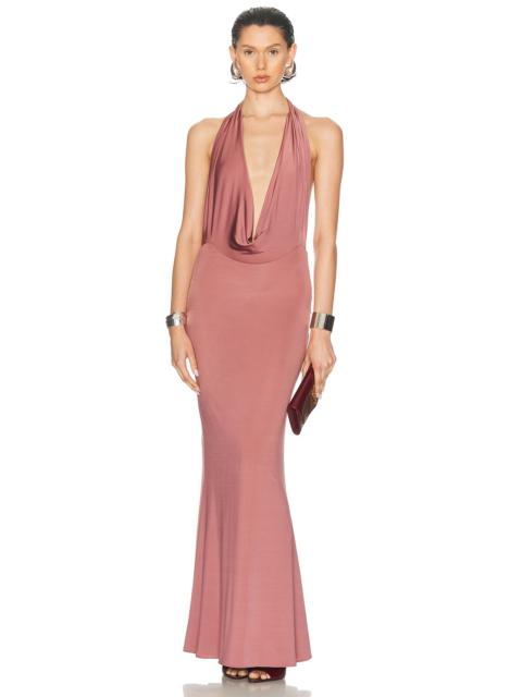 Lightweight Jersey Deep Cowl Neck Gown