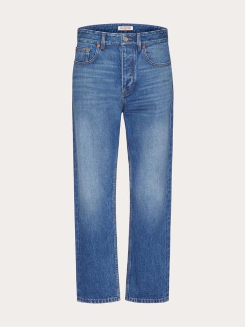 DENIM PANTS WITH EMBOSSED VLOGO SIGNATURE