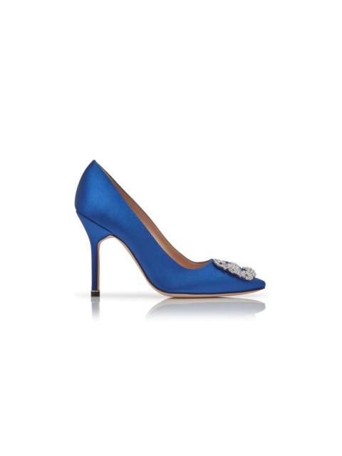 Blue Satin Jewel Buckle Pumps