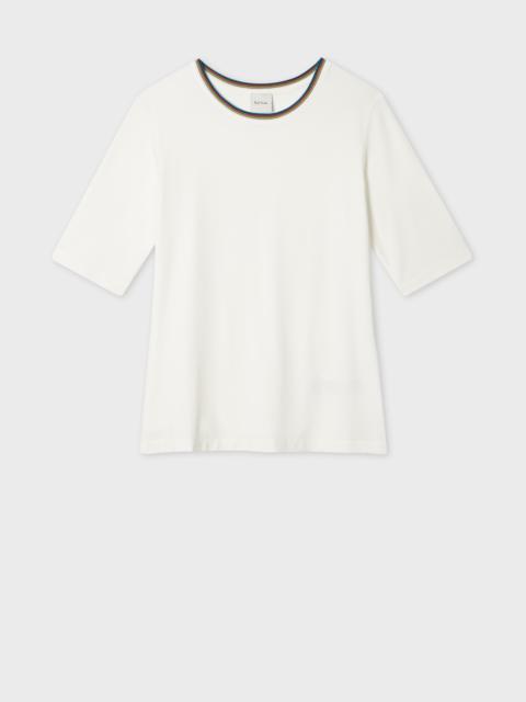 Women's Ivory Viscose Top with 'Signature Stripe' Trim