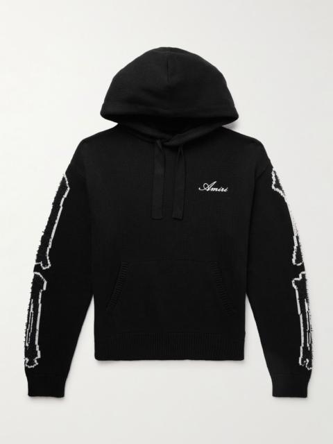 Bones Logo-Embroidered Intarsia-Knit Cotton-Blend Hoodie Black