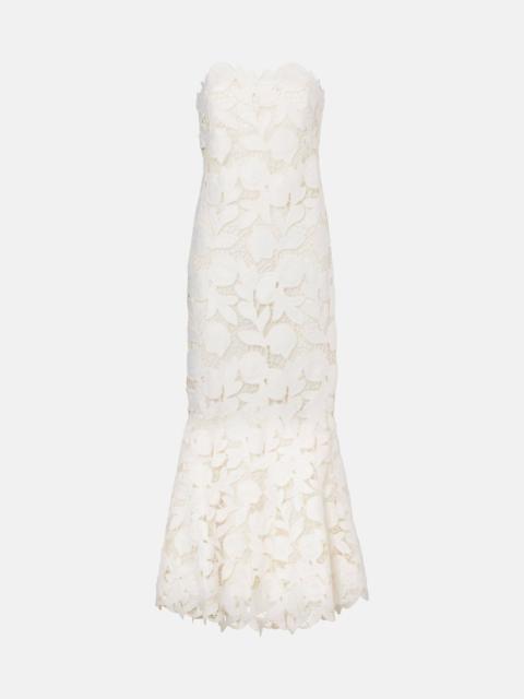 simkhai valletta strapless floral lace maxi dress SIMKHAI Women's Valletta Bustier Midi-Dress - White Multi