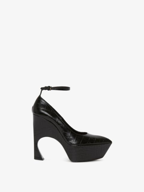 Ankle Strap Wedge Pump In Black Croc-Effect Leather