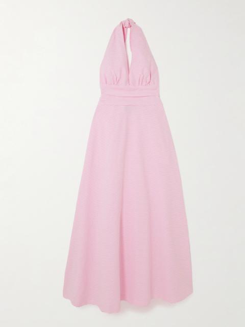 Marilyn Striped Cotton Halterneck Maxi Dress
