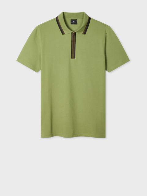 Khaki Contrast Tipping Zip Polo Shirt