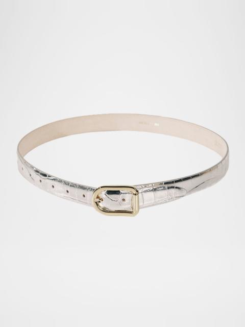 Mija Mirror Croc-Embossed Leather Belt