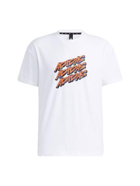 adidas Ub Gfx T Graffiti Printing Logo Sports Loose Short Sleeve White GP0839