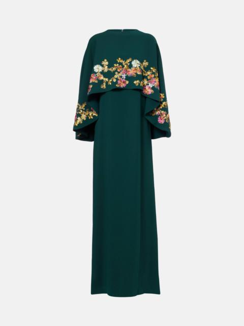 Caped embellished crêpe gown