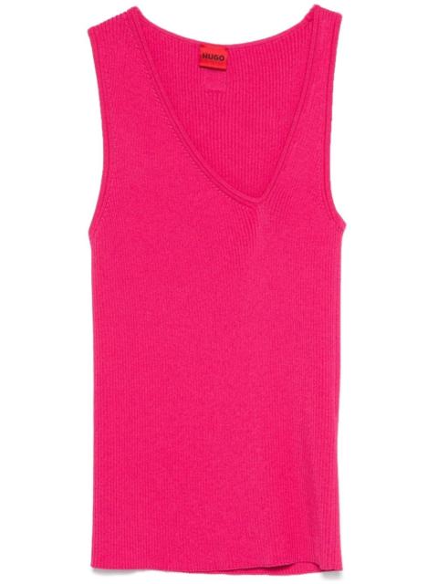 sleeveless asymmetric V-neck knitted top