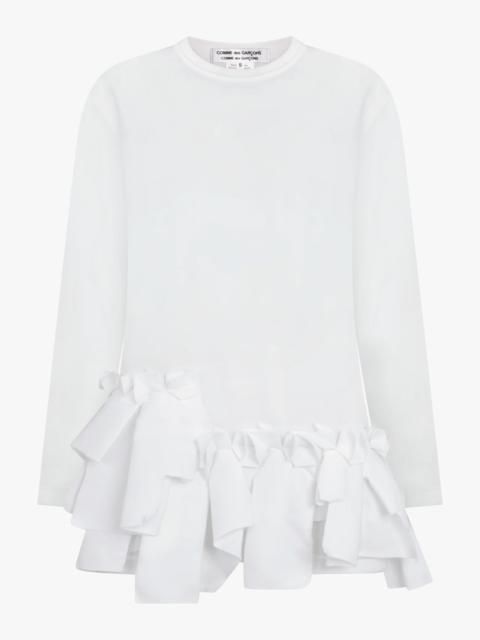 CREW NECK LS  TOP WITH RUFFLE HEM | WHITE