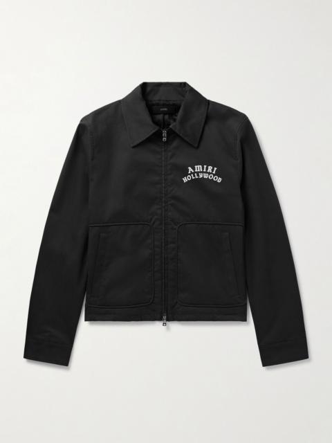 Logo-Flocked Cotton-Blend Blouson Jacket Black