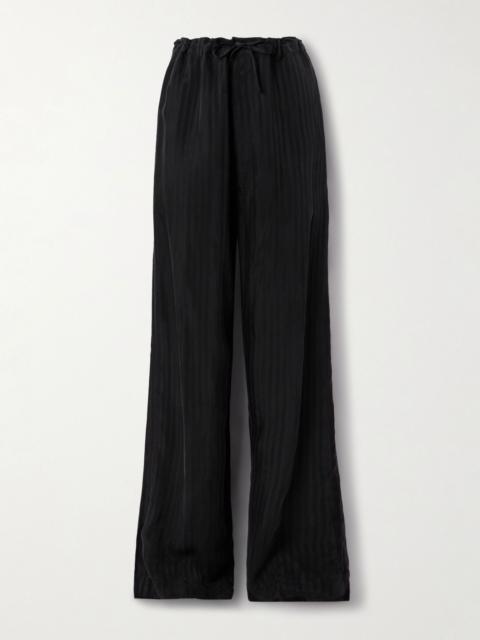 Striped satin-jacquard wide-leg pants Black
