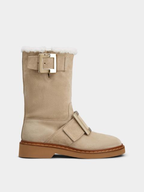 Viv' Rangers Metal Buckle Shearling Biker Boots in Suede