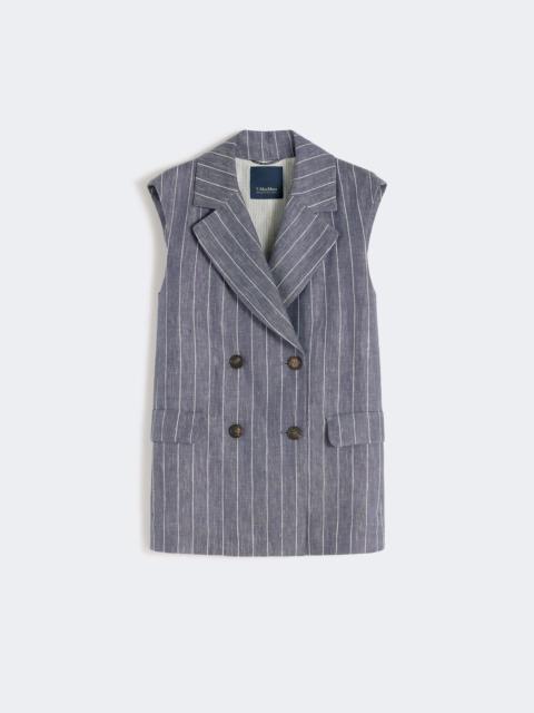Pinstriped linen Batavia gilet with a denim effect - ULTRAMARINE