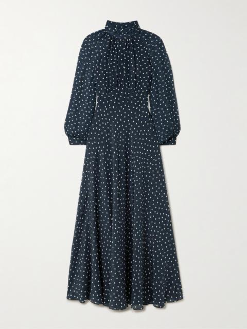Paige Belted Polka-dot Silk-chiffon Mock-neck Midi Dress