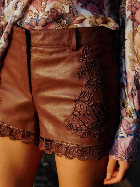 Caramel Richelieu Belt Loops Leather Shorts