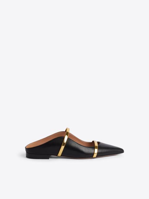 Maureen Black & Gold Leather Flat Mules