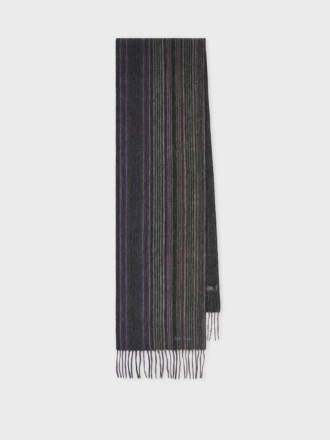 Grey Tonal Stripe Lambswool Scarf