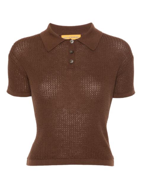 Shrunken knitted polo top