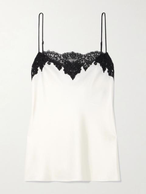Lace-trimmed satin camisole White