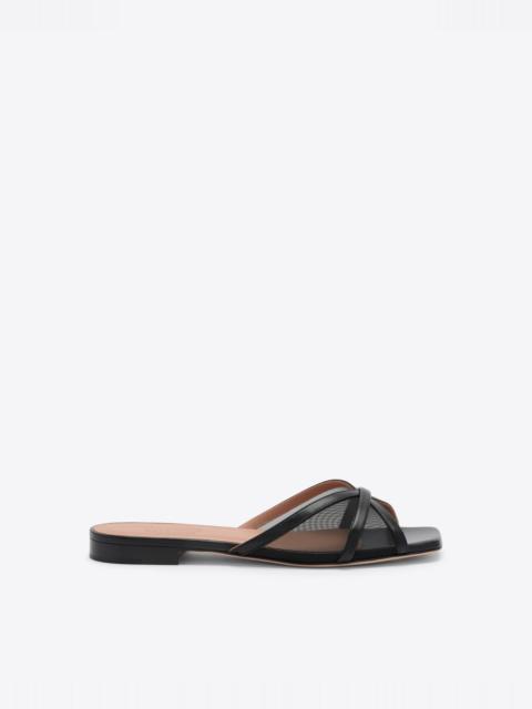 Perla Black Mesh Flat Sandals