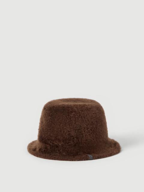 Soft fuzzy shearling bucket hat with shiny band