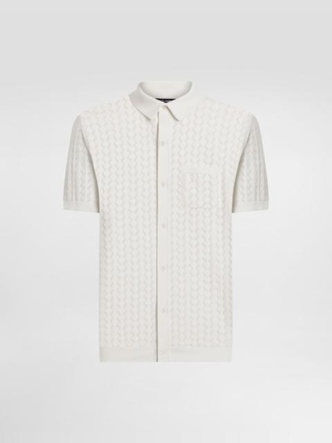 Short-sleeved cotton openwork shirt