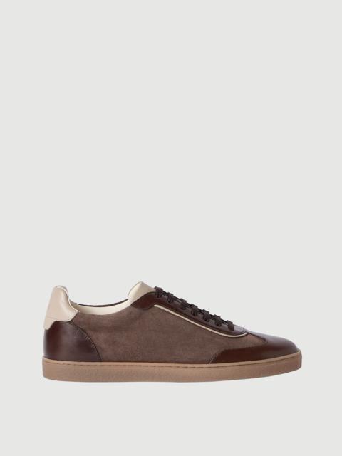 Suede and polished calfskin sneakers