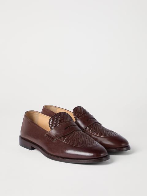 Braided calfskin and polished calfskin penny loafers