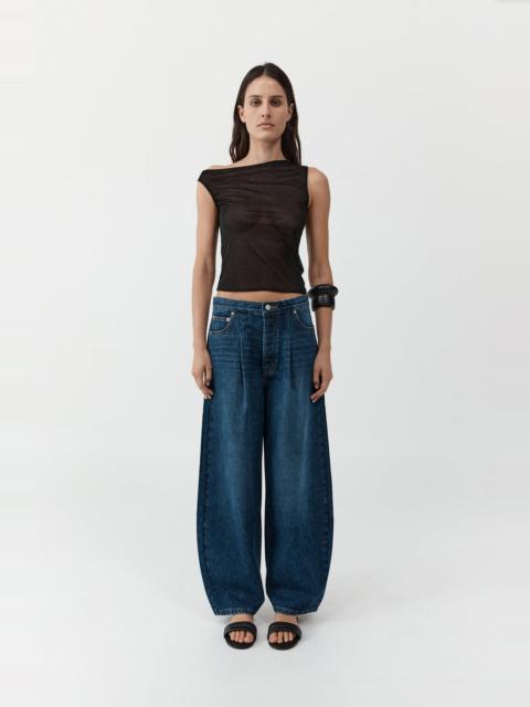Mid Rise Pleat Barrel Jeans - Dark Indigo