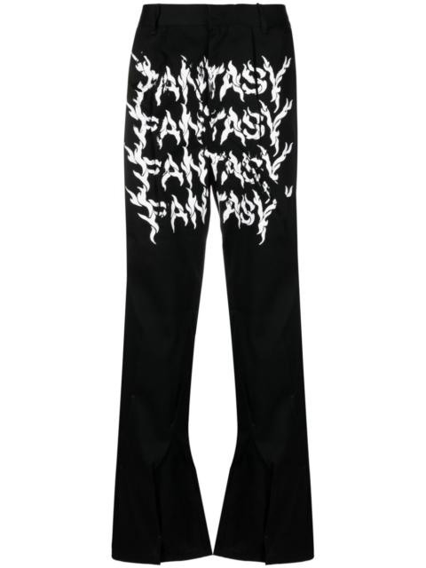 slogan-print straight-leg wool trousers