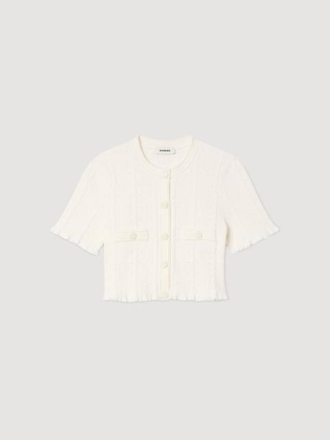 CROPPED POINTELLE KNIT CARDIGAN