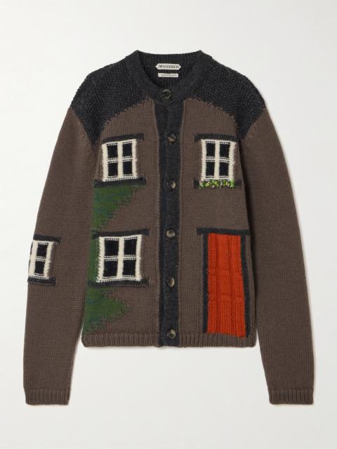 House Embroidered Intarsia-knit Merino Wool Cardigan