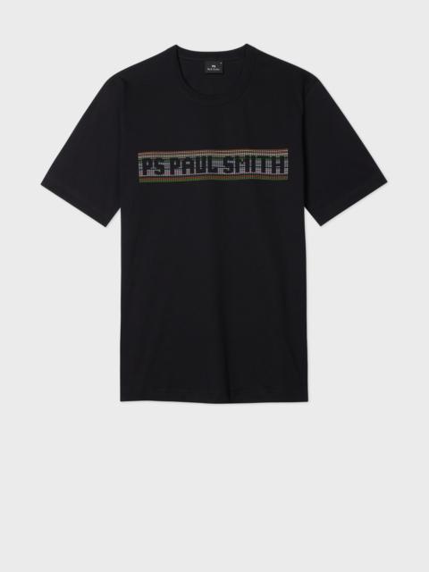 Black 'Stitch Stripe Logo' Print T-Shirt