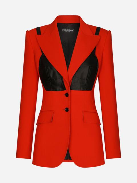 Woolen jacket with contrasting corset