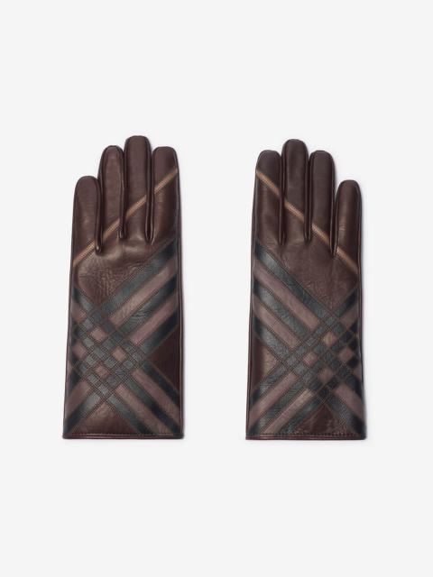 Check Intarsia Leather Gloves