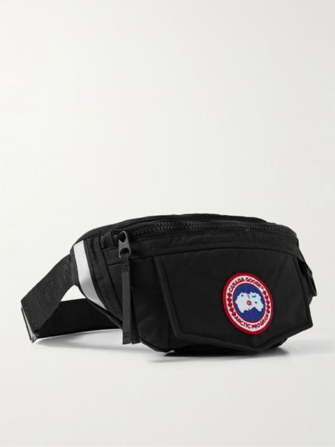 Logo-Appliquéd Webbing-Trimmed Shell Belt Bag Black