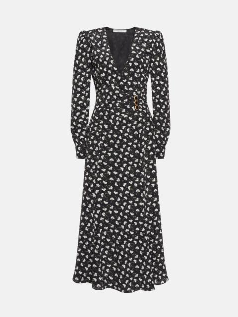 CLOVER PRINT SILK DRAPED DRESS WITH JWL BUTTONS