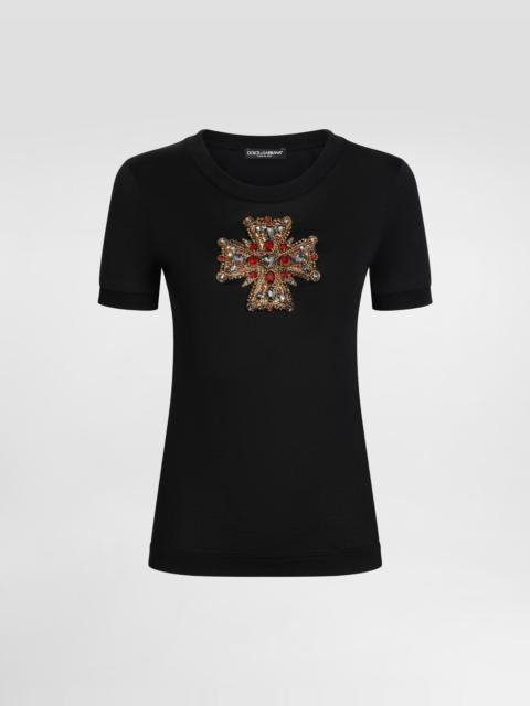 Cotton t-shirt with swarovski cross