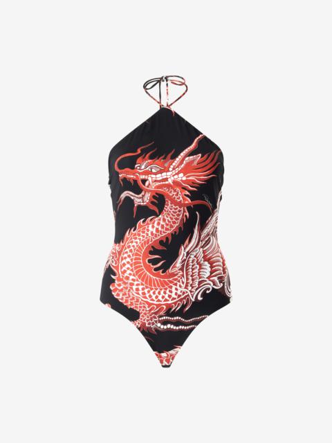 Bodysuit With Dragon, Flowers And Fans