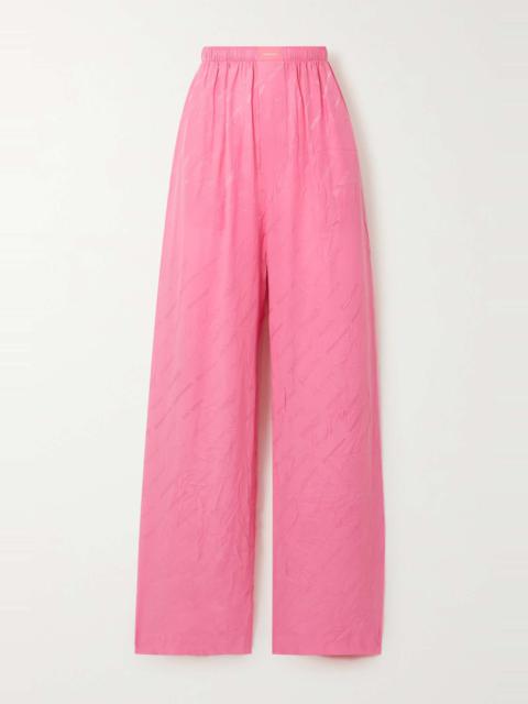 Crinkled silk-jacquard pants