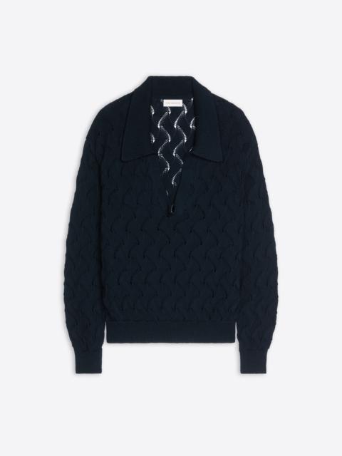 LACE STITCH POLO SWEATER