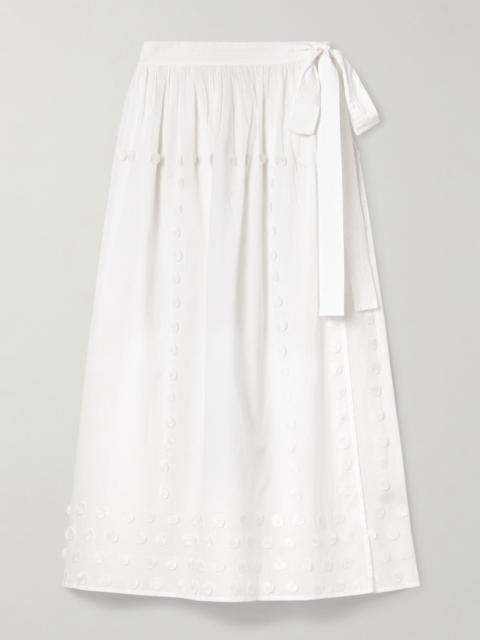 Kyla Appliquéd Cotton-voile Pareo