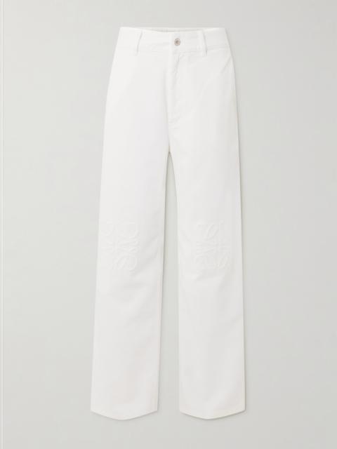 + Paula's Ibiza Leather-trimmed Embroidered High-rise Wide-leg Jeans