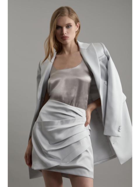 Structured Viscose Satin Tailored Ruched Mini Skirt