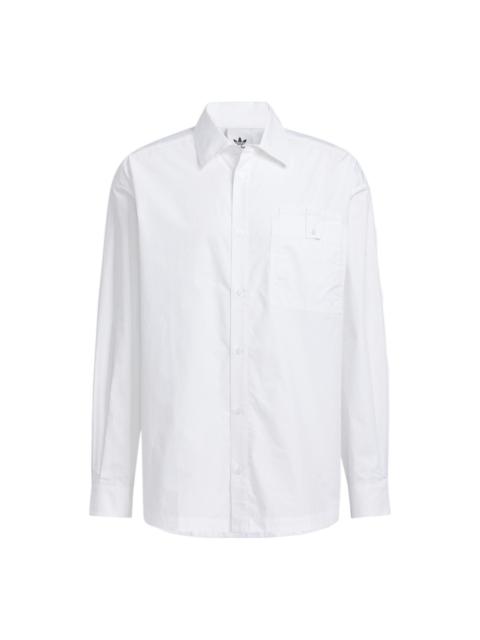 adidas originals Solid Color single breasted Long Sleeves Shirt Couple Style White HU1230