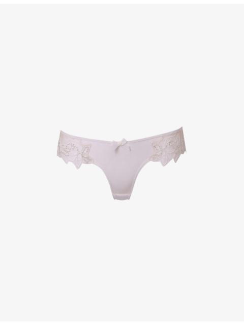 Lindie mid-rise embroidered floral mesh briefs
